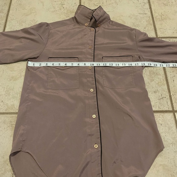 Vintage Silk-Like Mauve Tunic Blouse High-Low Hem with Black Piping M/L - Picture 2 of 4